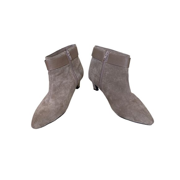 Taupe Faux Suede Ankle Boots With Gold Buckle - Picture 2 of 7